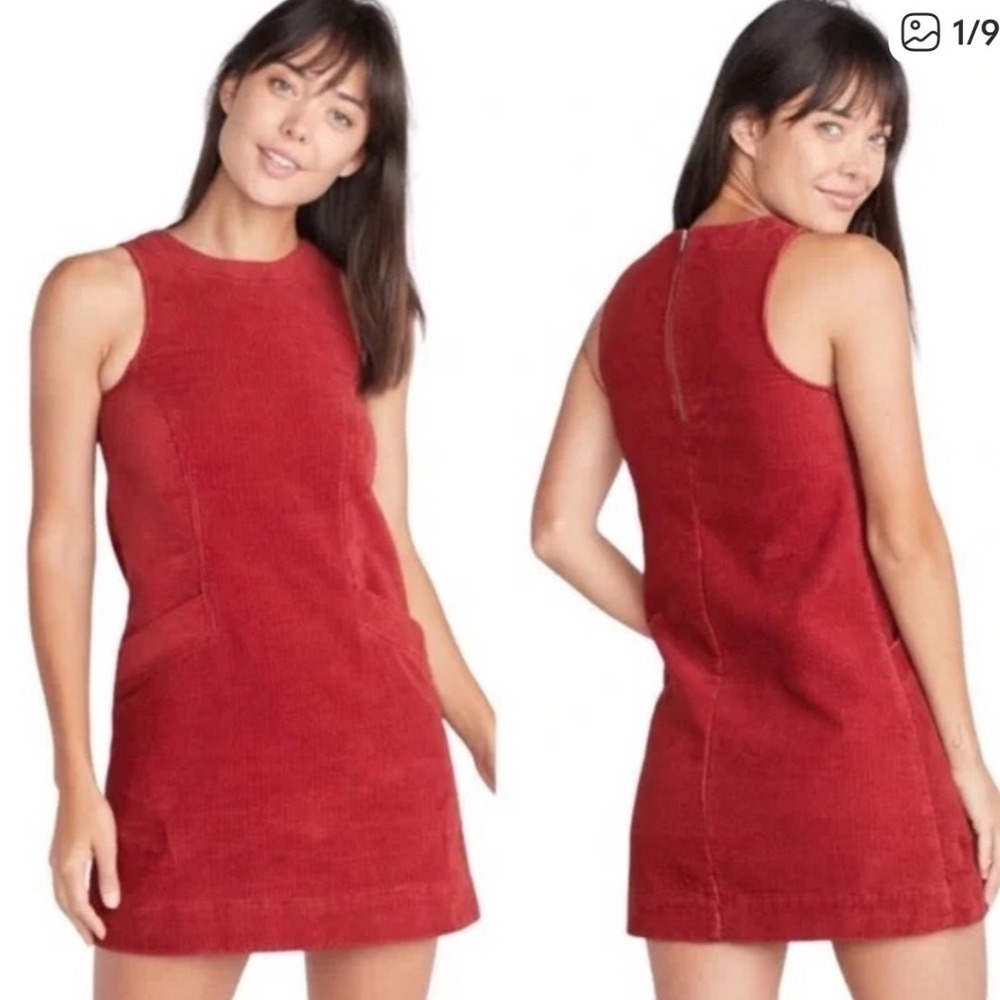Marine Layer Red Corduroy Florence Sleeveless Shift Dress Jumper Small